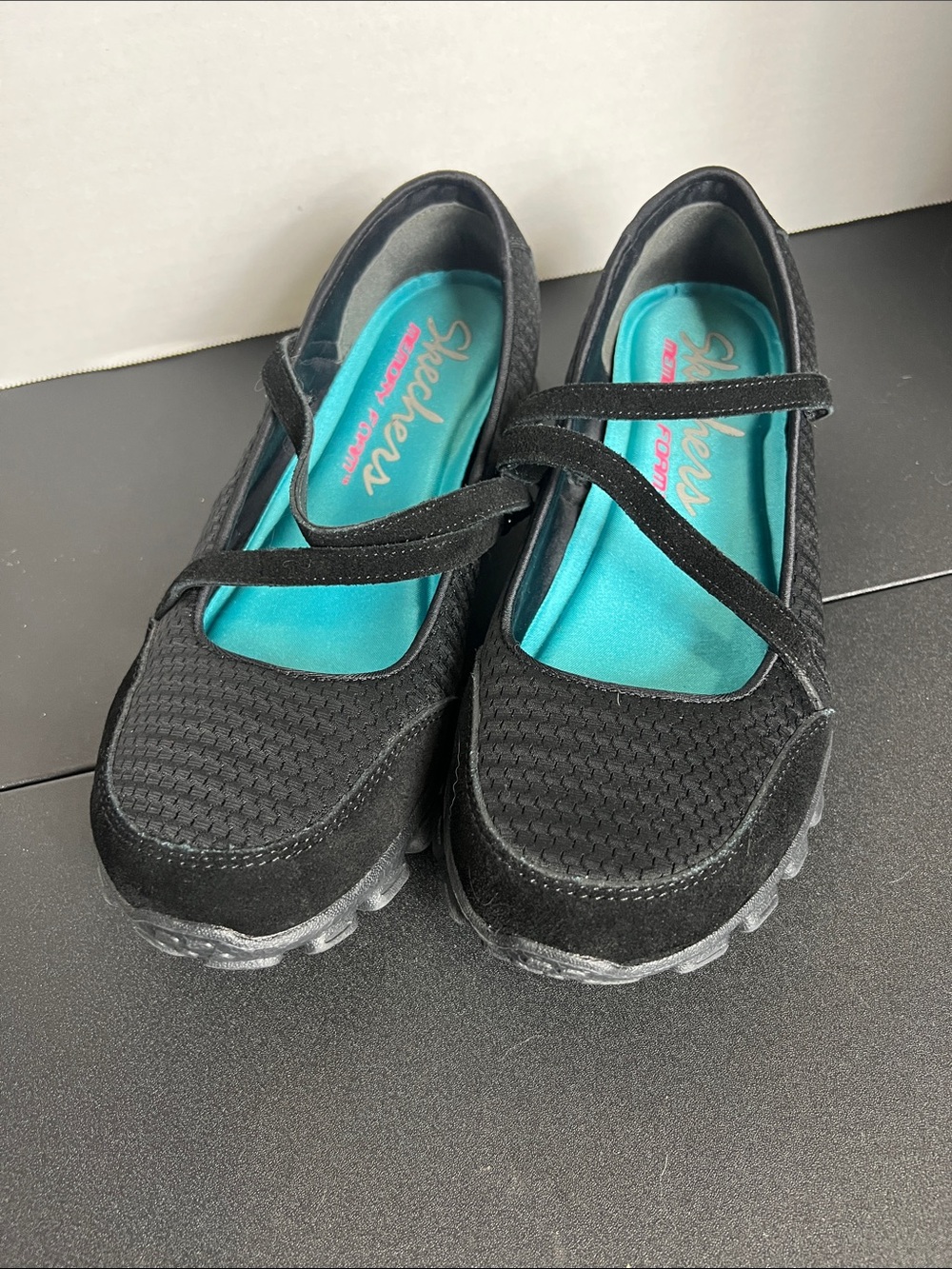 Skechers Black Mary Jane Flats with Teal Insoles